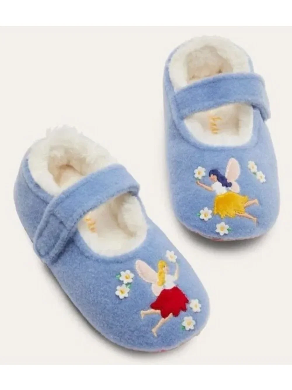 Mini Boden Girls Size 5 Blue Felt Fairy Design Faux Fur Lined Mary Jane Slippers